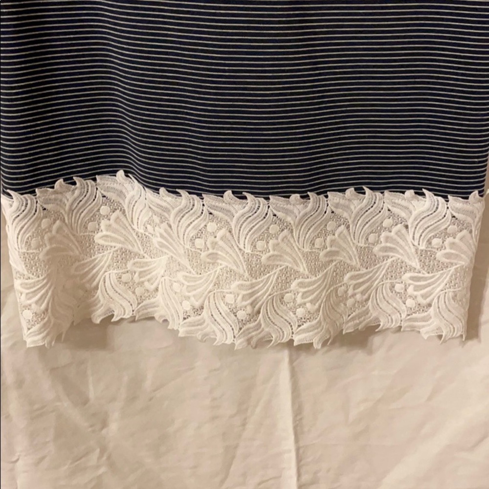 Navy Striped Lace Bottom Dress - Picture 2 of 5
